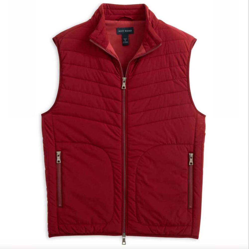 NEW SCOTT BARBER men stretch nylon puffer vest in burgundy